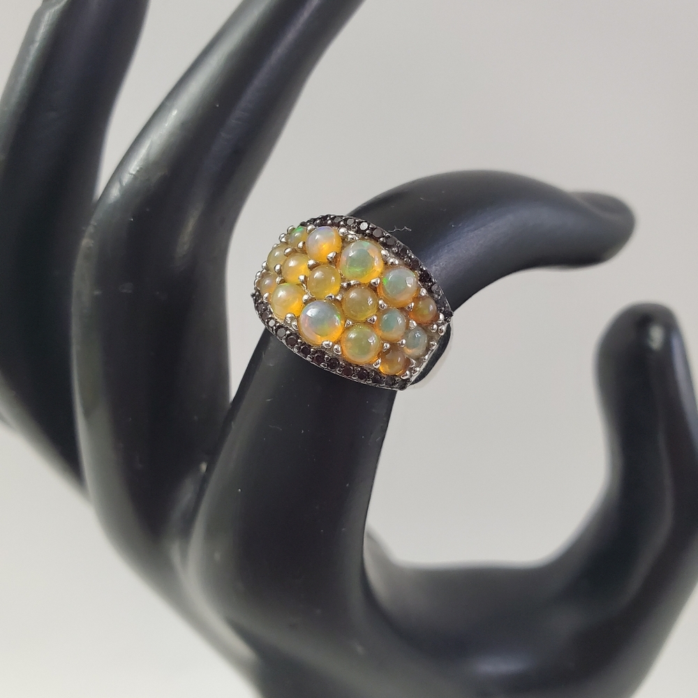 Sterling Silver 925 Opal Cluster & Spinel Ring